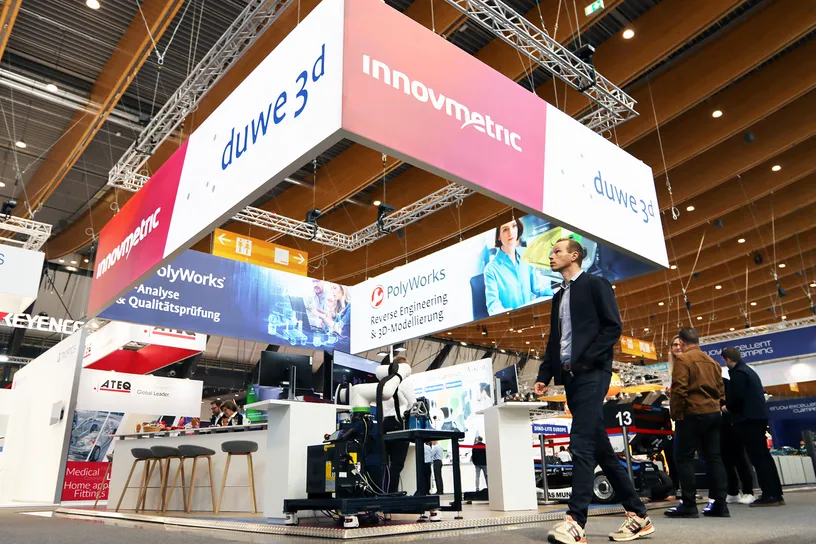 Gesamtansicht Medssestand Duwe-3d auf  der 36. Control 2024 - Internationale Fachmesse für Qualitätssicherung in Stuttgart
