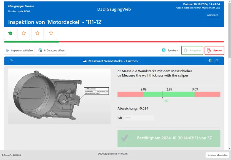 Web-Interface Bild 3 - D3D | GaugingWeb - Lösung für die Integration von manuell erfassten Messdaten in PolyWorks|Inspector