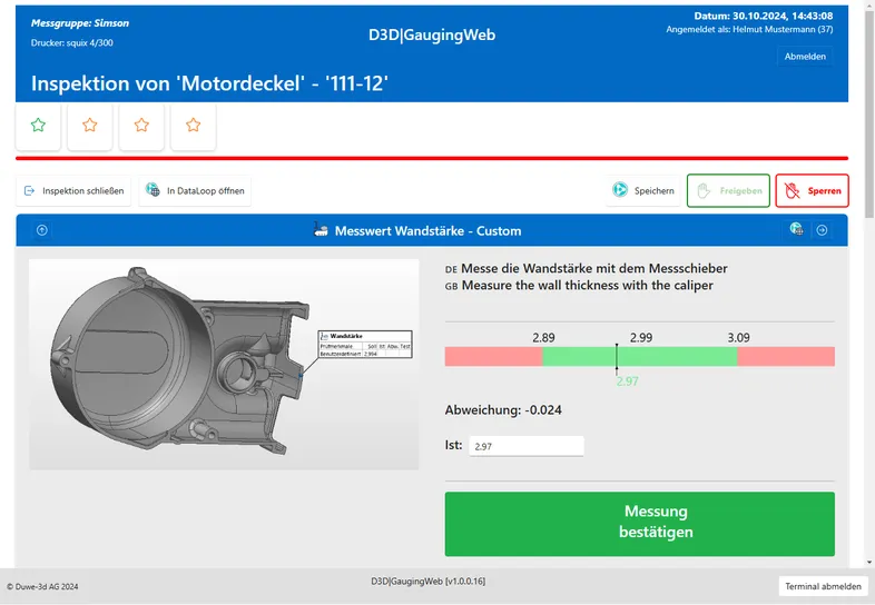 Web-Interface Bild 2 - D3D | GaugingWeb - Lösung für die Integration von manuell erfassten Messdaten in PolyWorks|Inspector
