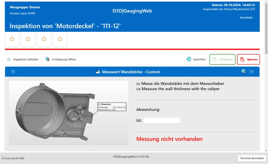 Web-Interface Bild 6 - D3D | GaugingWeb - Lösung für die Integration von manuell erfassten Messdaten in PolyWorks|Inspector