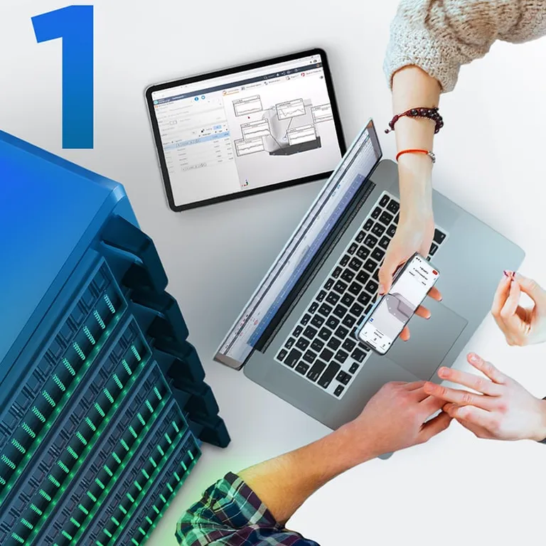 Einrichtung eines 3D-Messdaten-Managementsystems mit Datenaustausch zwischen Laptop, Tablet, Smartphone und Zentralspeicher.