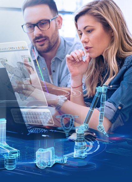 Zwei Experten analysieren Messprozesse in der universellen Softwareplattform PolyWorks® am Bildschirm zur Optimierung der 3D-Messtechnik.