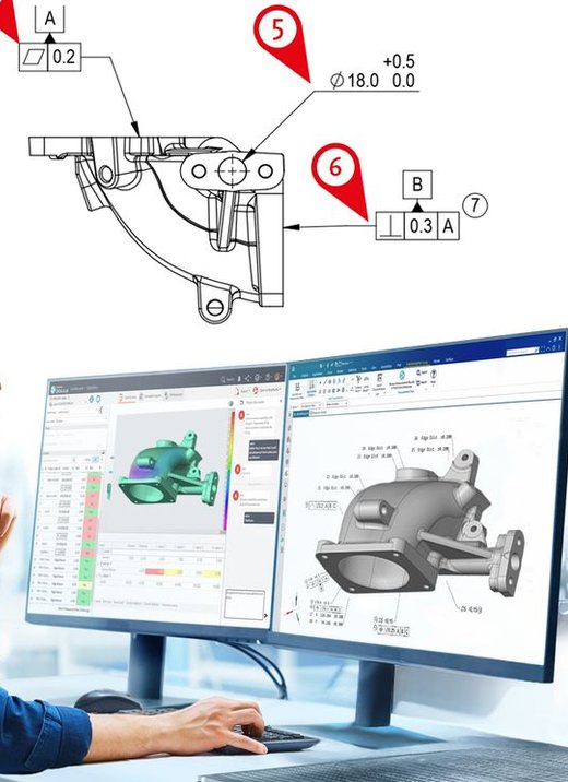 Experte bei der Qualitätskontrolle mit PolyWorks|Inspector™ am Computer zur Analyse von 3D-Messdaten.