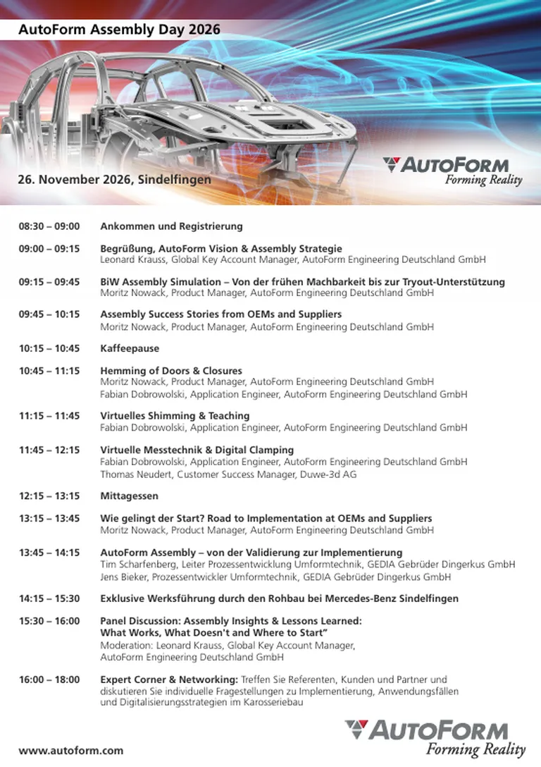 AutoForm Assembly Day 2026 - Agenda