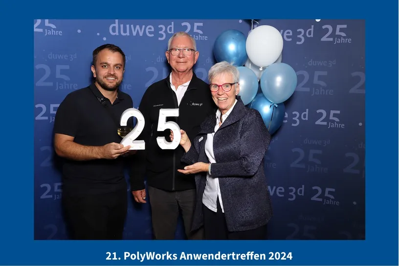 25 Jahre Duwe-3d Logo auf dem 21. PolyWorks Anwendertreffen 2024 von Duwe-3d  in der Inselhalle Lindau am Bodensee