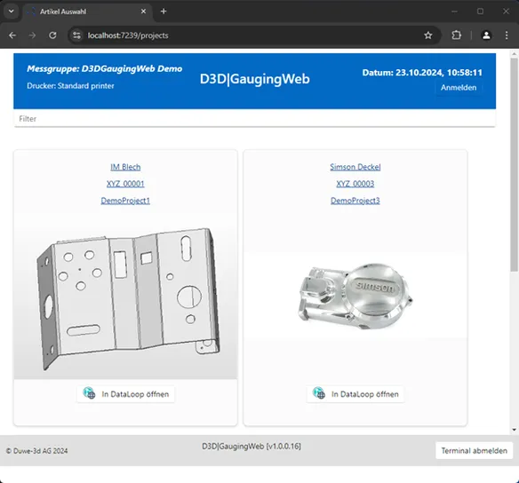 Web-Interface Bild 1 - D3D | GaugingWeb - Lösung für die Integration von manuell erfassten Messdaten in PolyWorks|Inspector