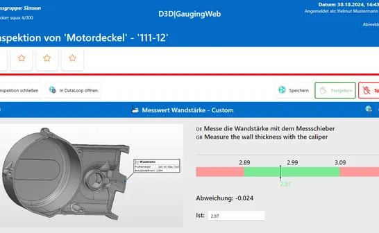 Mit D3D - GaugingWeb führen Sie eine produktionsnahe und einfache Qualitätskontrolle - direkt im Browser durch.