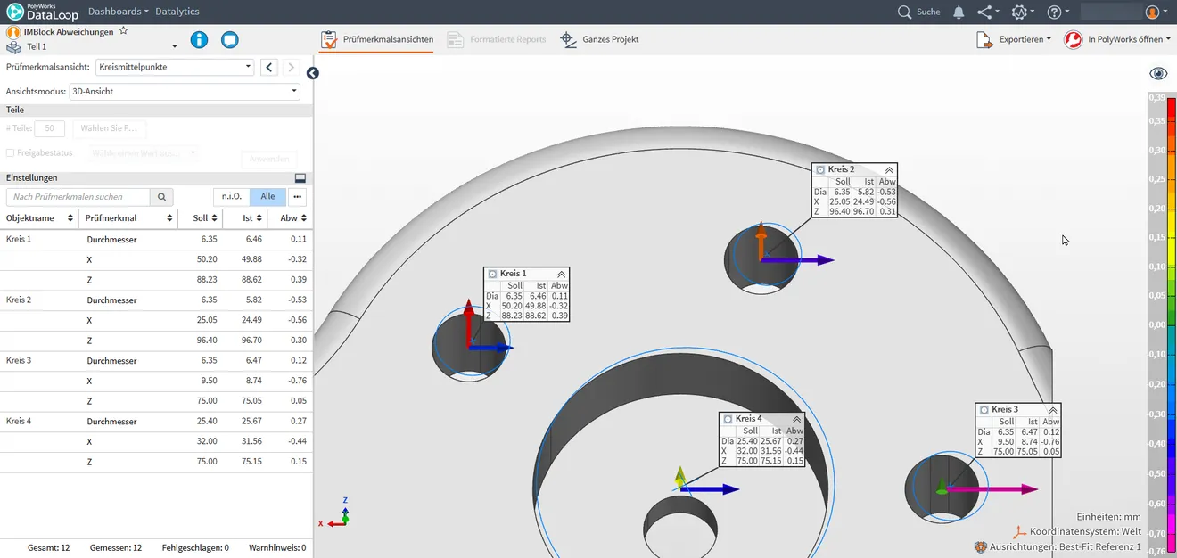 PolyWorks|DataLoop™: Abweichungsvektoren für mittelpunktbasierte Merkmale